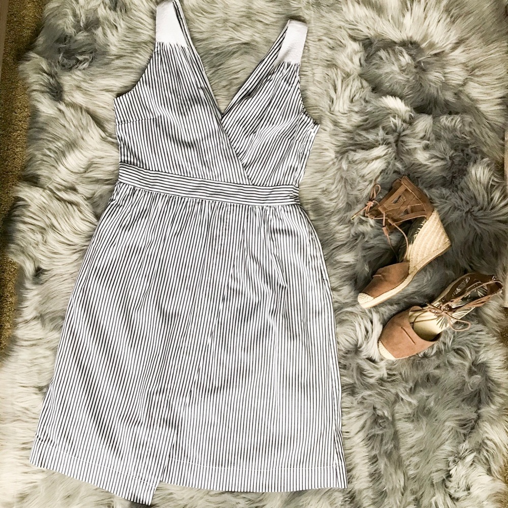 Banana Republic Black and White Striped Midi Dress